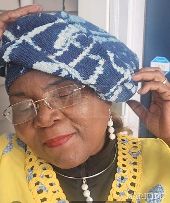 Ndop Hat Blue White Striped | Handwoven Bamileke Cameroon | Indigo Heritage Cap | African Unisex