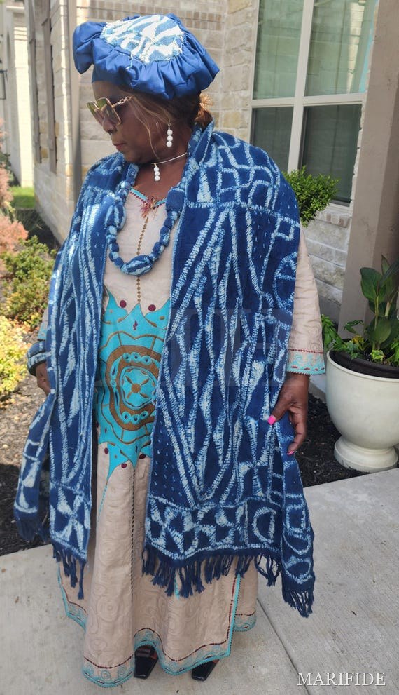 Authentic Bamileke Ndop Scarf | Handwoven Cotton Indigo Dye | African Heritage Wrap | Unisex