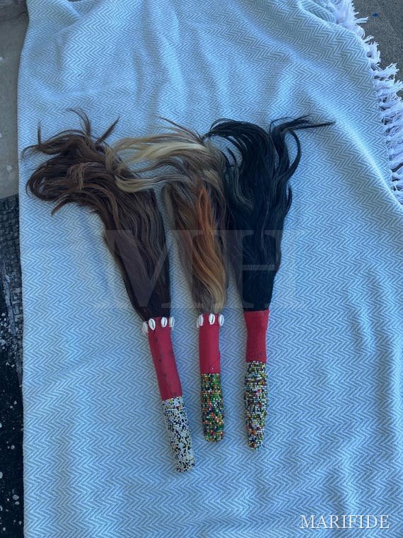 African Fly Whisk Horsetail | Bamileke Beaded Royal Scepter | Cameroon Wedding Accessory | Handcrafted