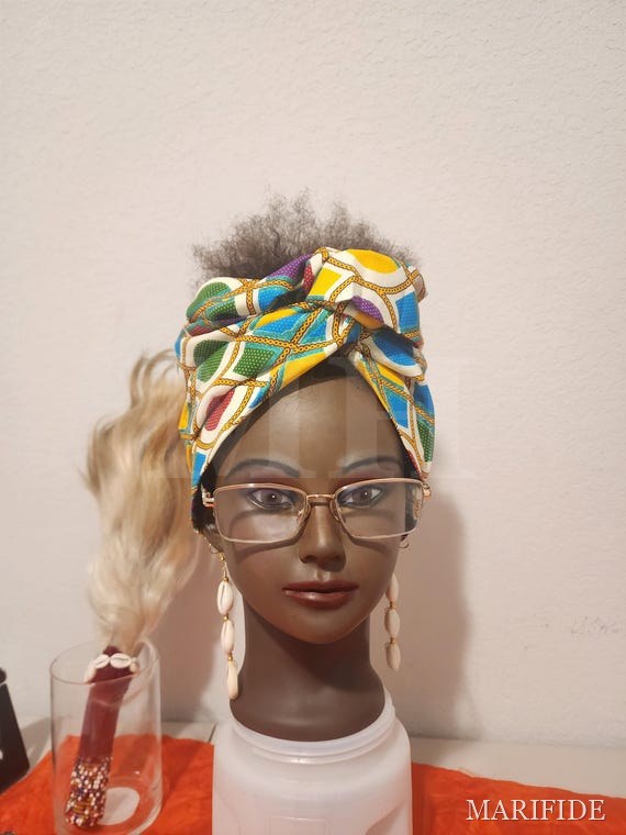 Handmade African Wax Headband, 100% Cotton Kente Wire Head Wrap, Flexible Wide Hair Scarf, Turban Headband for Women Boho Hairband