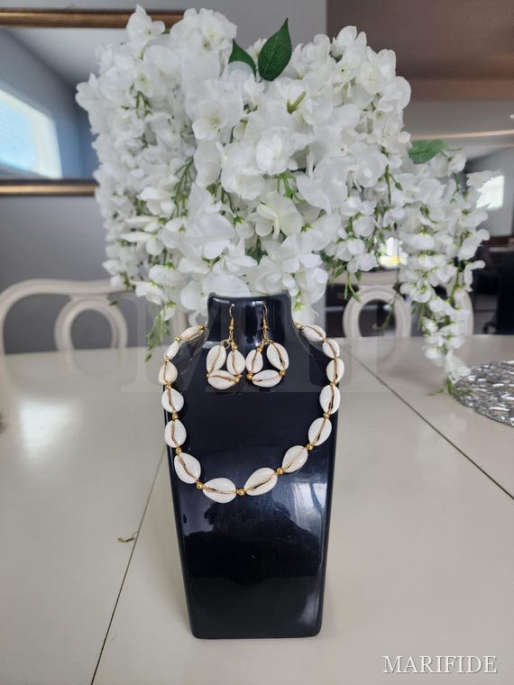 Cowrie Shell Choker & Earrings Set | Handmade MARIFIDE USA | African Heritage Jewelry | Gift