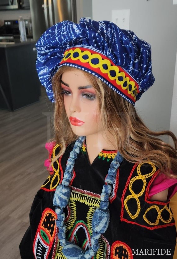 Ndop Fabric Hat Handmade | Toghu Ribbon Trim | Unisex African Cap | Cameroon Heritage Gift