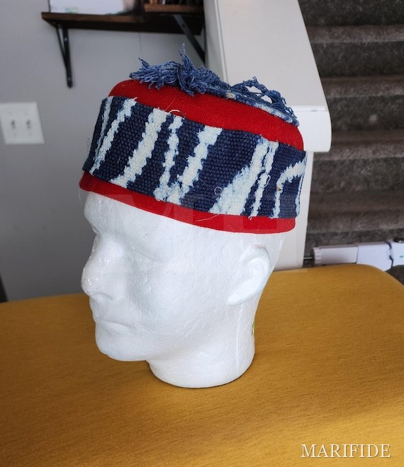 Bamileke Ndop Hat Red Velvet Handmade | Cameroon Traditional Cap | African Luxury Heritage Unisex
