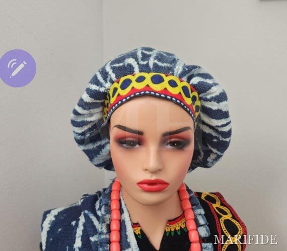 Authentic Ndop Hat Cameroon | Bamileke Toghu Ribbon Heritage Cap | Traditional African Headwear