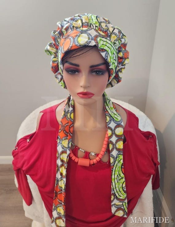 Ankara Satin Sleep Bonnet | Adjustable Elastic Hair Protection | African Print | Natural Hair