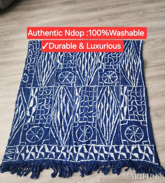 Authentic Bamileke Ndop Fabric | Handwoven Cotton Indigo Dye | Washable Royal Textile Cameroon/ Dimensions=110x36 in (280x92cm).