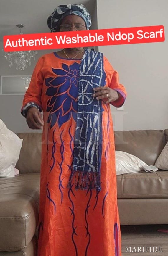 Authentic Bamileke Ndop Scarf Washable | Handwoven Cotton Indigo Muffler | Cameroon Heritage