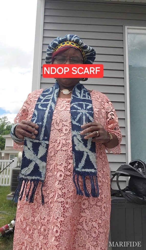 Authentic Bamileke Ndop Scarf | Handwoven Cotton Indigo | Unisex African Heritage Accessory Luxury