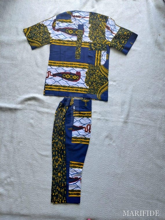 African Boubou for Boys 3-5T, Handmade 100% Cotton Wax Outfits, Traditional Kids Clothing, Embroidered Toghu Bamenda Set, Toddler Gift